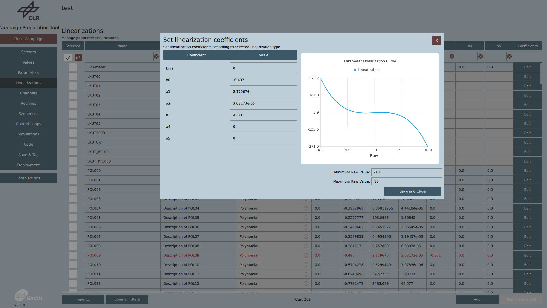 Configuration of a sensor linearization in the Preparation Tool