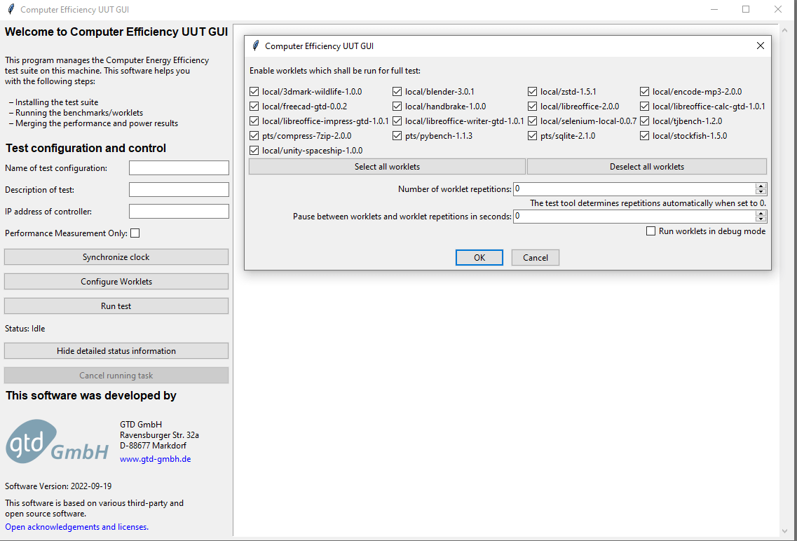 User Interface of the Testing Tool